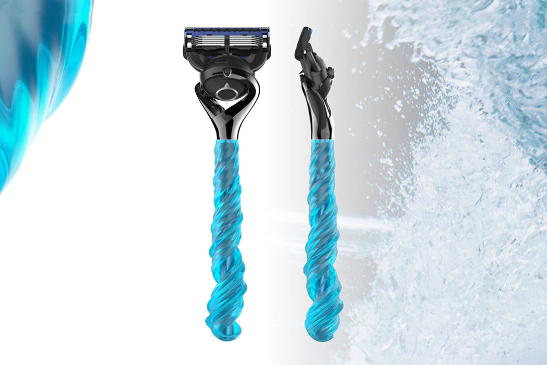 Manches de rasoir Gillette bleus à géométrie torsadée
