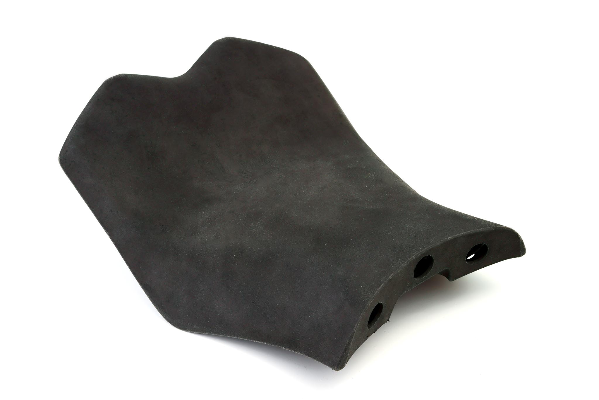 Upper surface of a black 3D printed Energica seat prototype