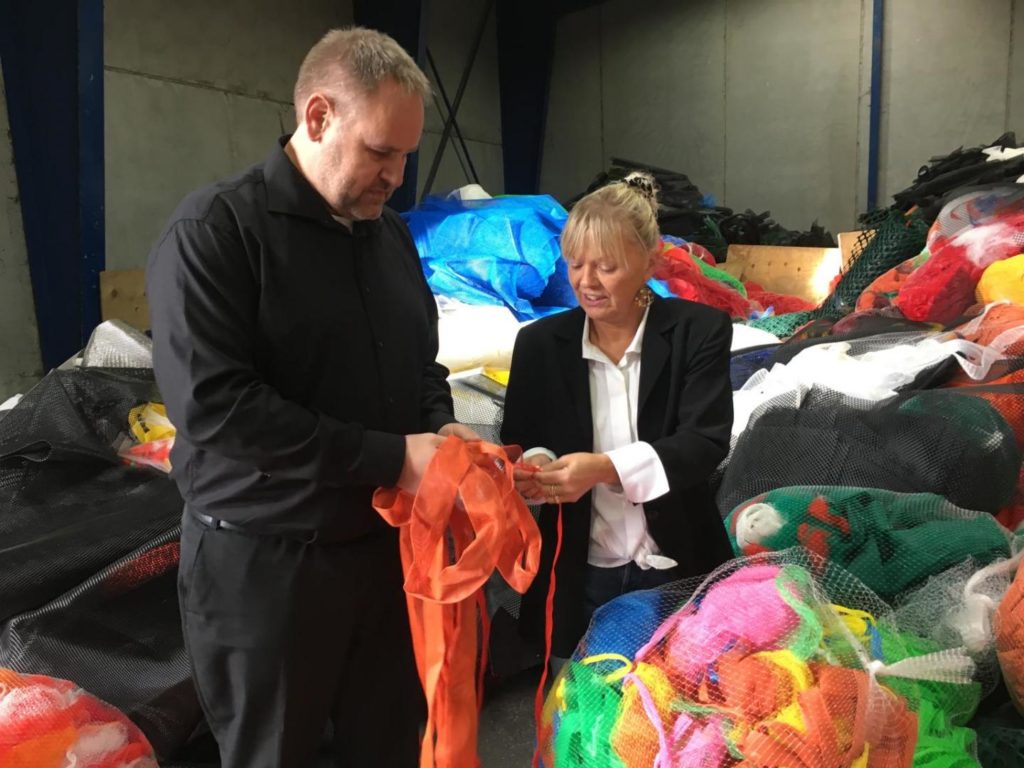 Mogens Hinge and Gitte Buk Larsen examine plastic waste for recycling