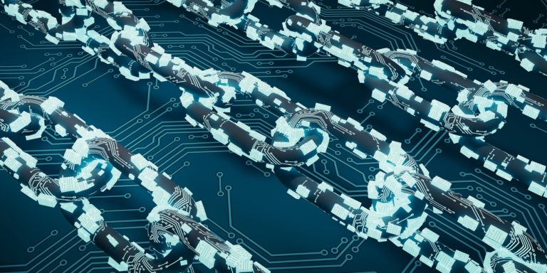 Digital chains over an electronic circuit, illustration by xresch on Pixabay