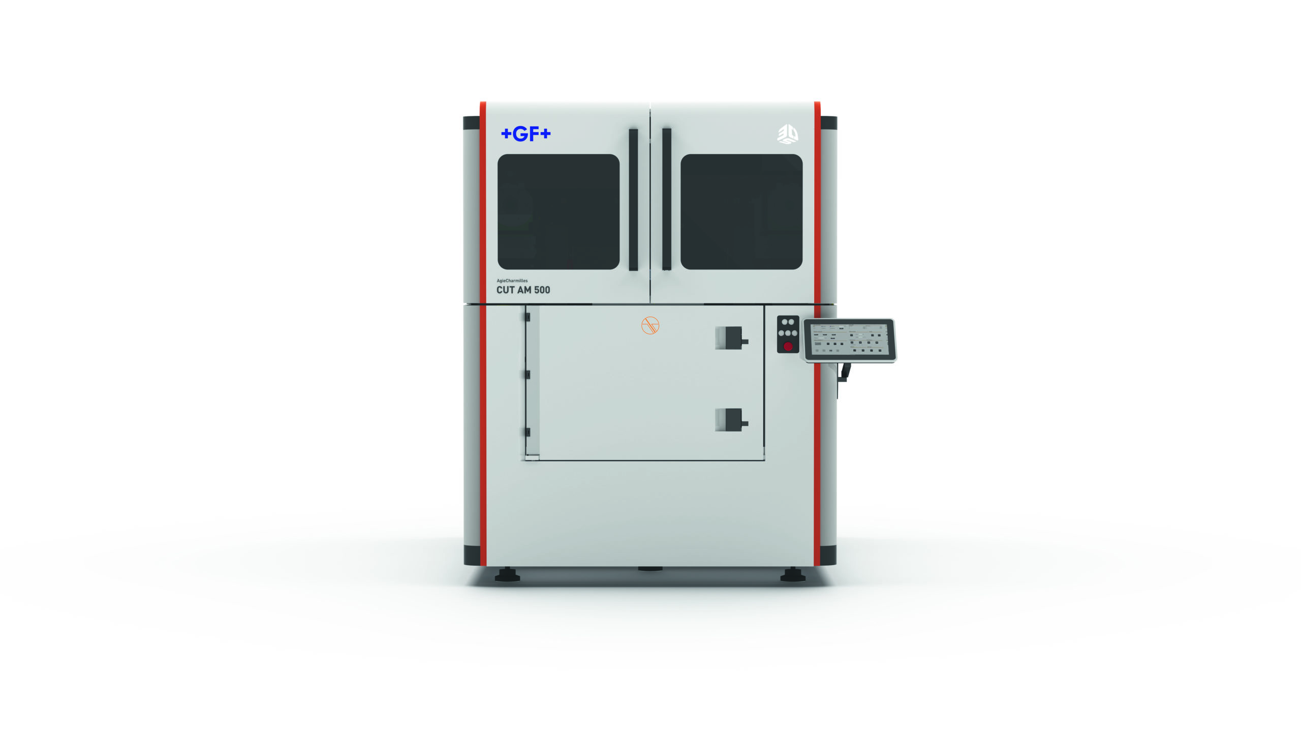 Front view of the CUT AM 500 wire EDM machine