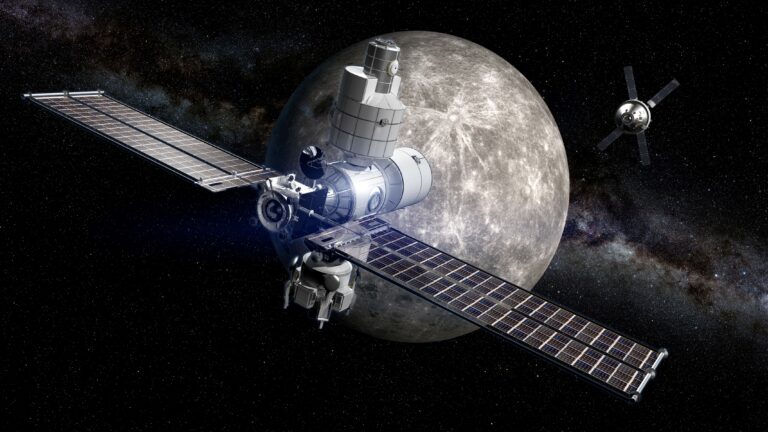 Illustration du concept Boeing Gateway près de la Lune