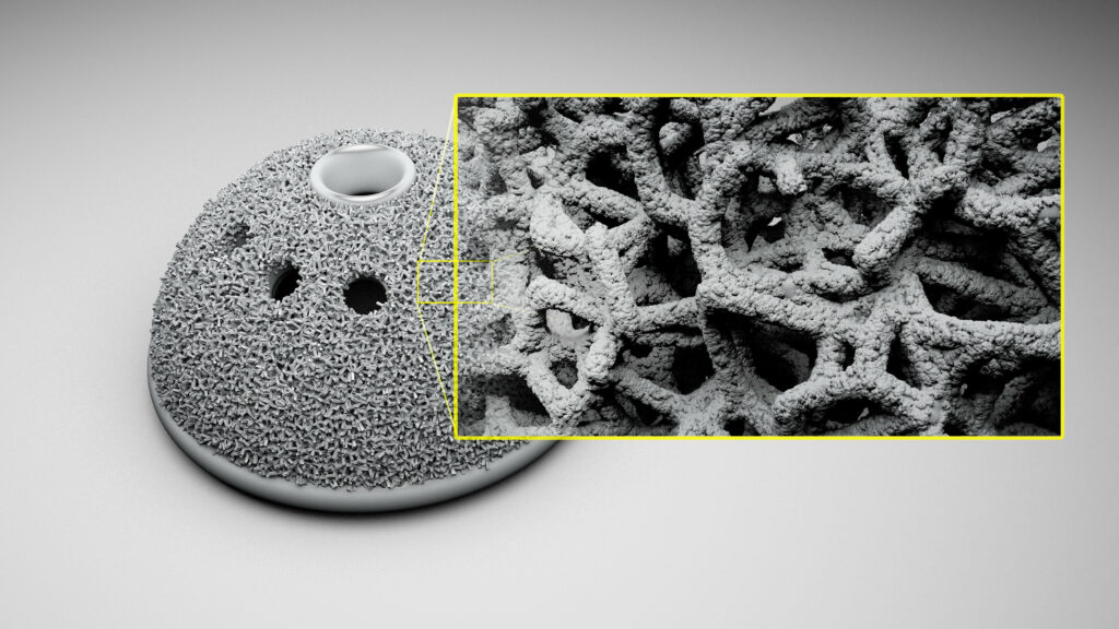 Lattice-structured part with a magnified view of its cells