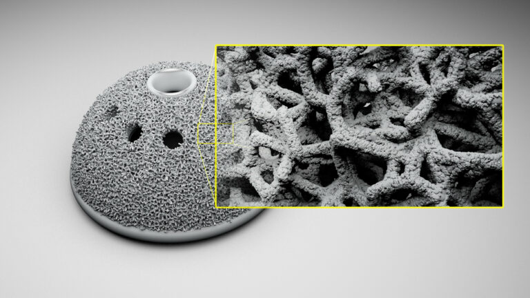 Lattice-structured part with a magnified view of its cells