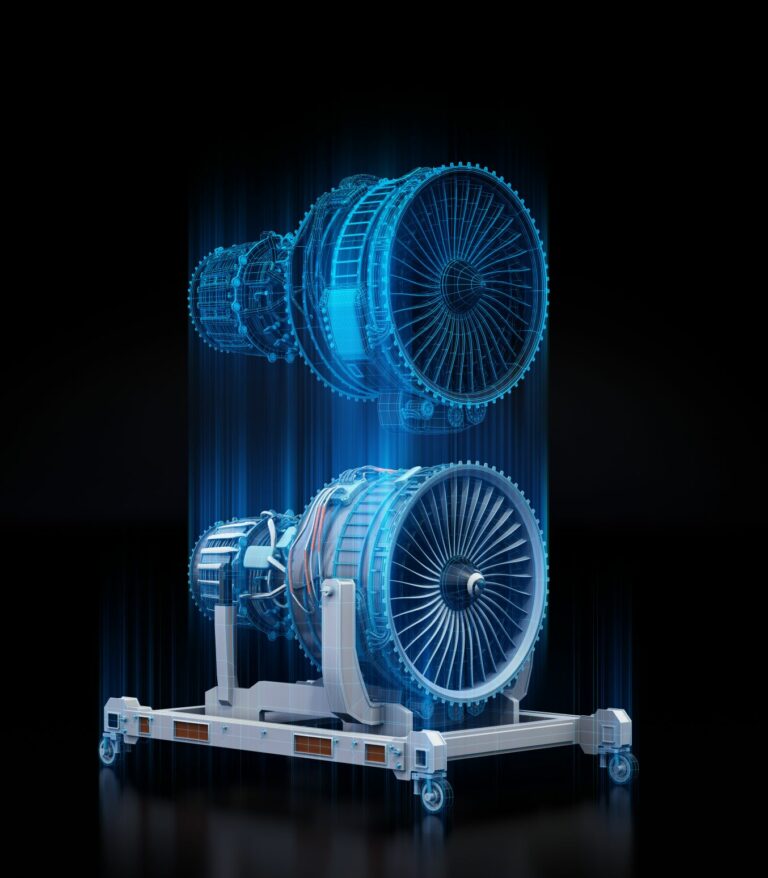 Illustration of a turbine and its digital representation