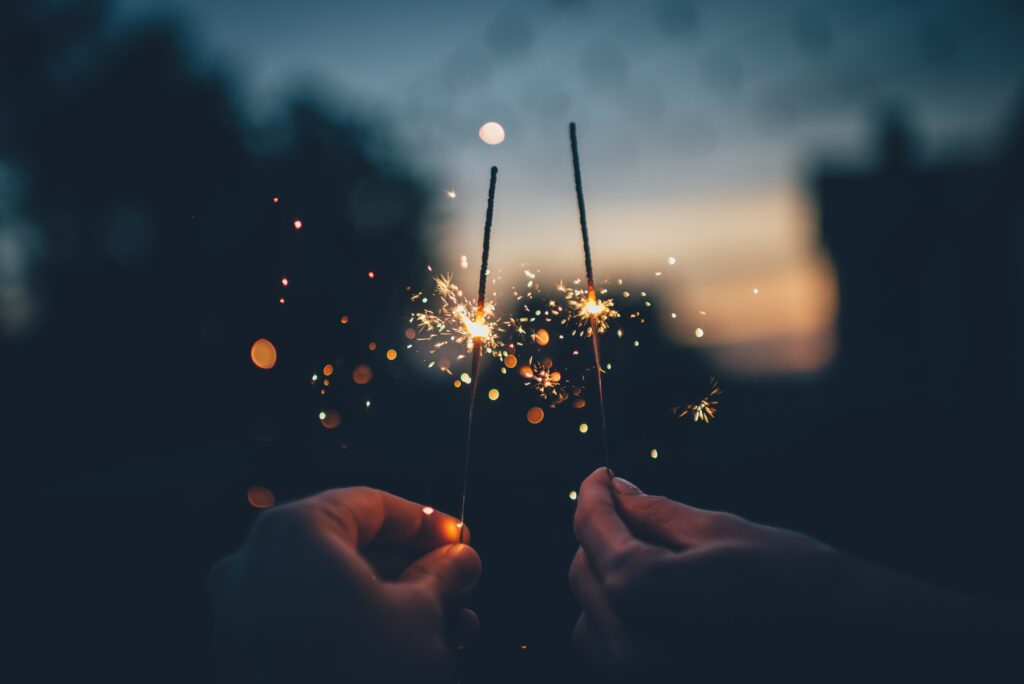 Sparklers illustrating a year-end retrospective