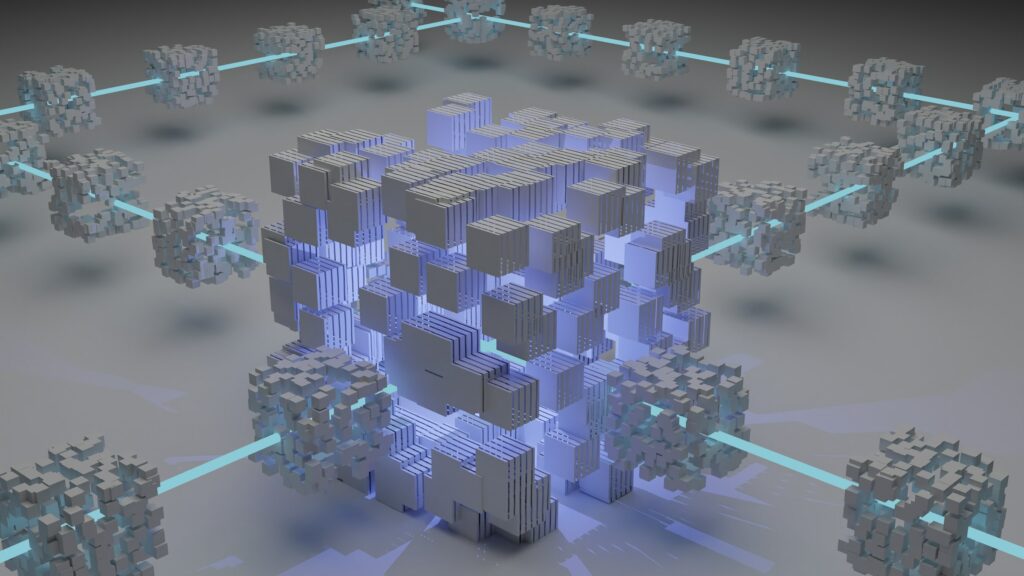 Illustration of a network of connected blocks