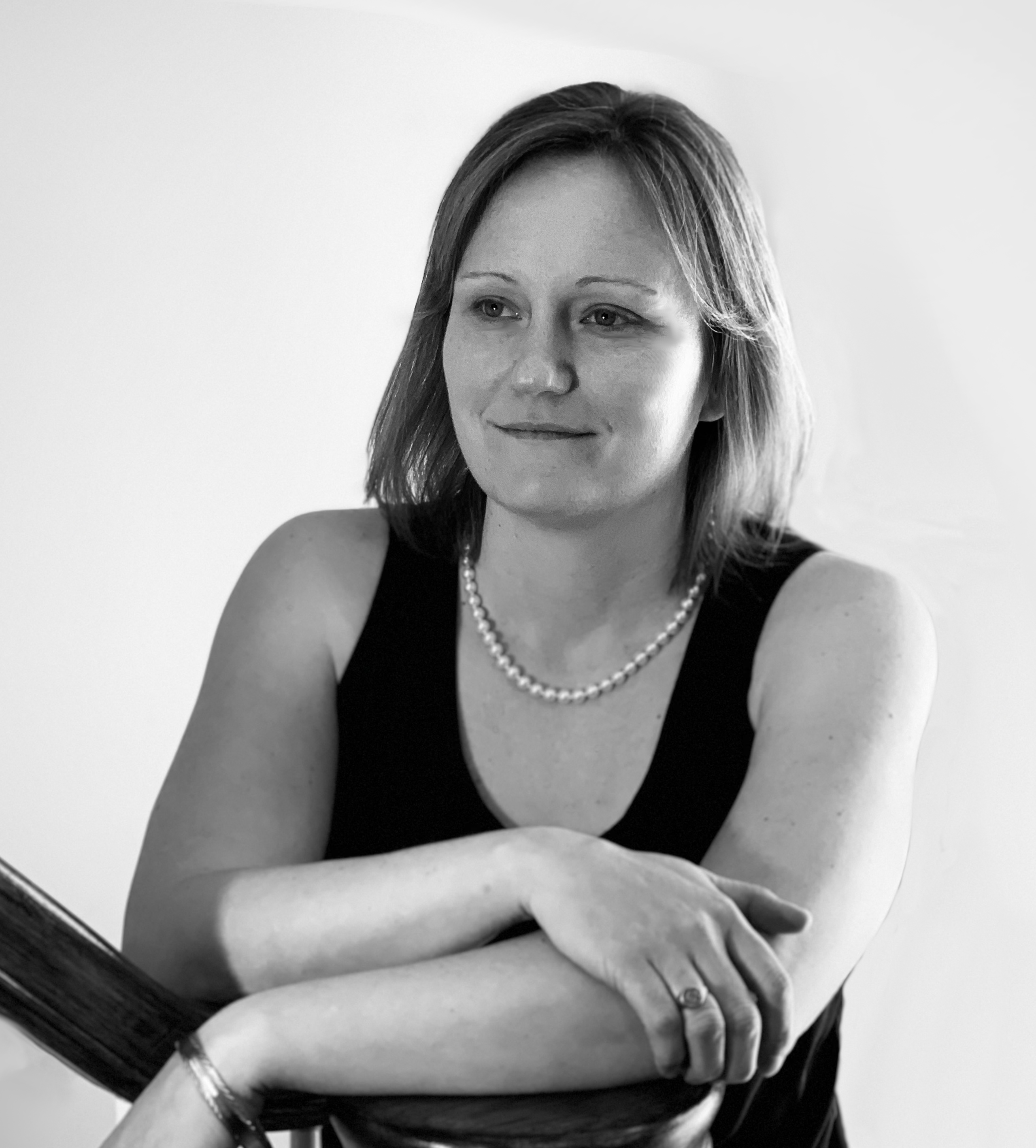 Black-and-white portrait of Alison Forsyth