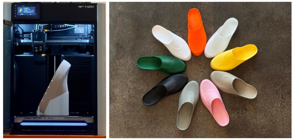 Image of shoes and a 3D printer