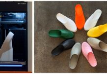 Image of shoes and a 3D printer