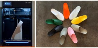 Image of shoes and a 3D printer