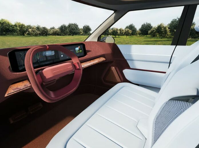 Kia EV2 Concept 3D printed seats in a car