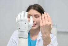 Technician working on a prosthesis