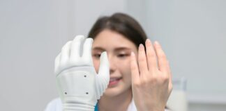 Technician working on a prosthesis