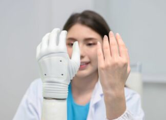 Technician working on a prosthesis