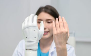 Technician working on a prosthesis