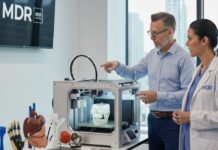 Qase3D and Waveland launch MDR Management System Two healthcare professionals in front of a 3D printer