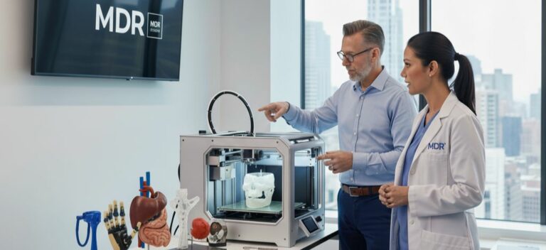 Deux professionnels de santé devant une imprimante 3D
