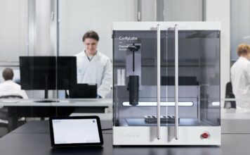 Pharmaceutical 3D printer on a table in a pharmacy lab