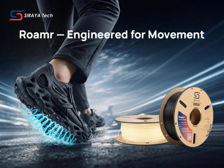 Roamr footwear illustration with a printed shoe and filament spool