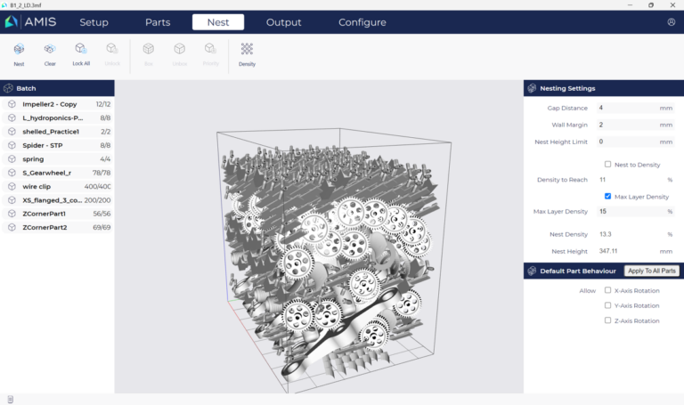 AMIS Runtime interface showing automatically nested parts