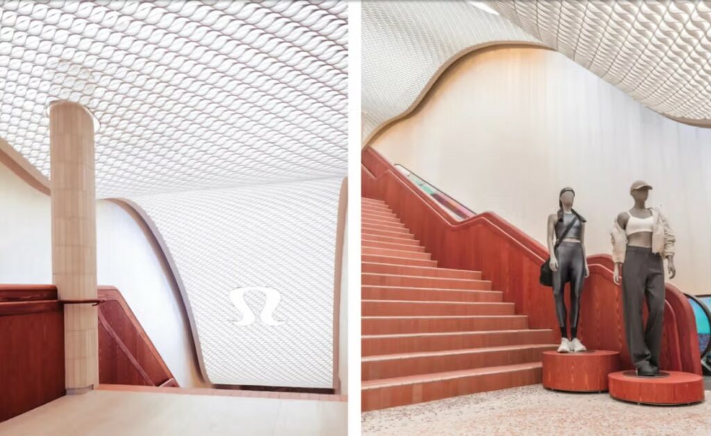 Plafonds imprimés en 3D dans un magasin lululemon