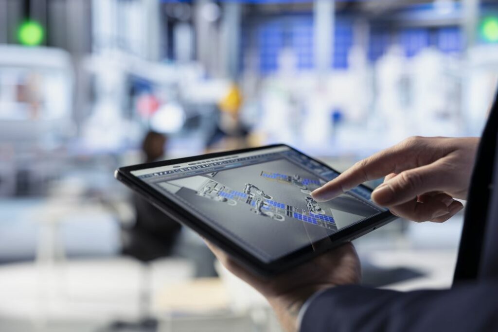 Production model displayed on a tablet in a factory