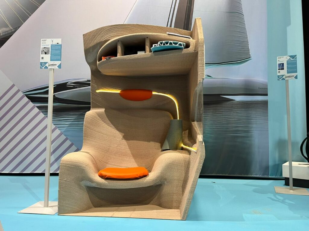 structural component (chair made for a boat) that demonstrates how robotic 3D printing can transform the way boats and large composite structures are designed and built.