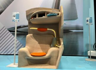 structural component (chair made for a boat) that demonstrates how robotic 3D printing can transform the way boats and large composite structures are designed and built.