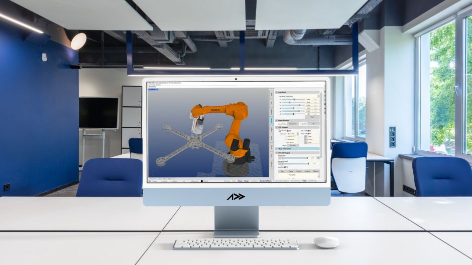 Robotic deposition path shown in a simulation