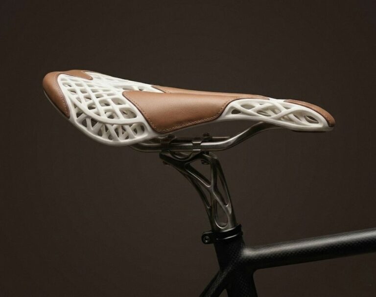 Selle AERIS associant un treillis imprimé en 3D et du cuir