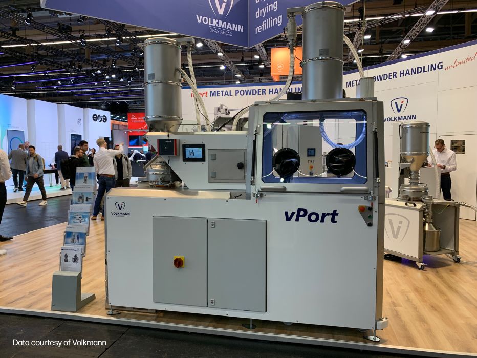 Volkmann vPort powder handling system on an exhibition booth