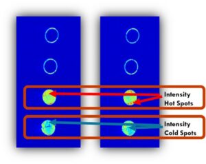 Points chauds et zones de manque de fusion détectés par un capteur NIR