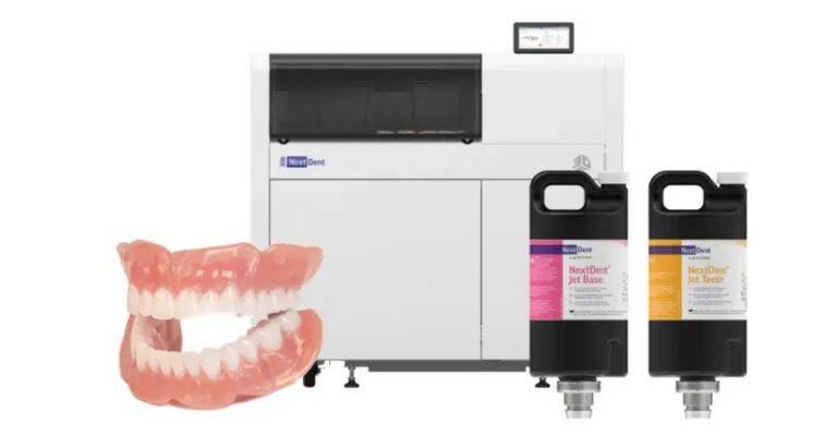 NextDent 300 printer, denture example and printing materials
