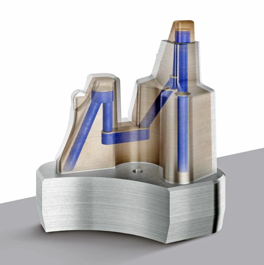 2.    Mould cores exhibit significantly increased cooling for faster component ejection if copper with conformal cooling channels is incorporated into a 3D-printed design.