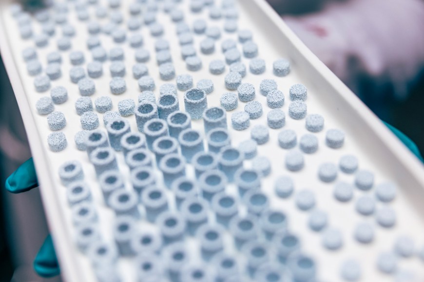 3D-printed scaffolds that mimic the chemical composition and architecture of natural bone tissue. Photo: Jonne Renvall, Tampere University