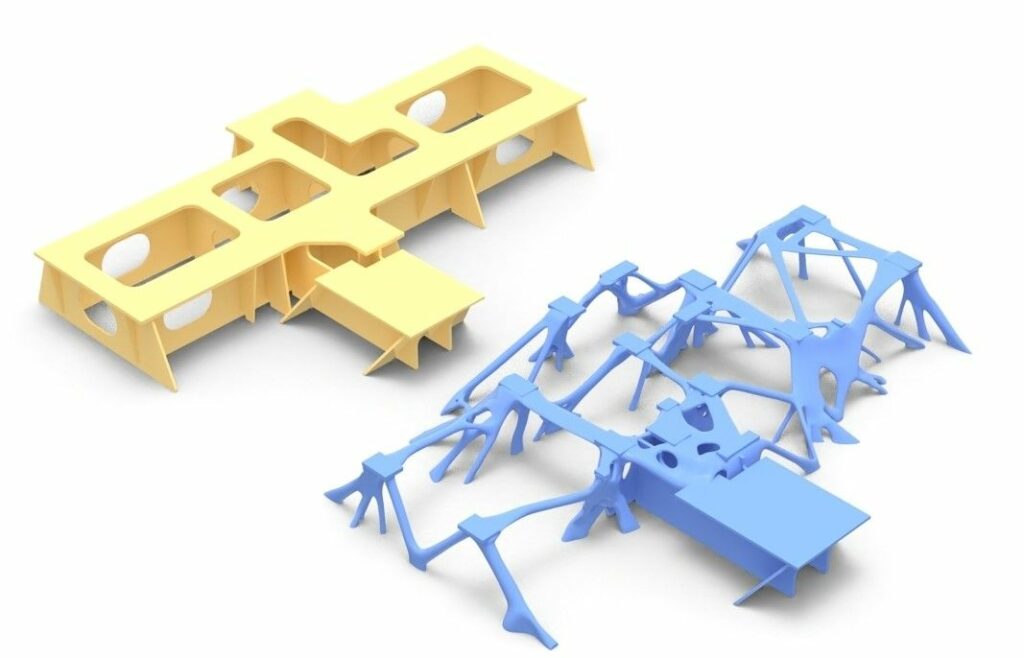 Comparison of conventional and topology-optimised component designs
