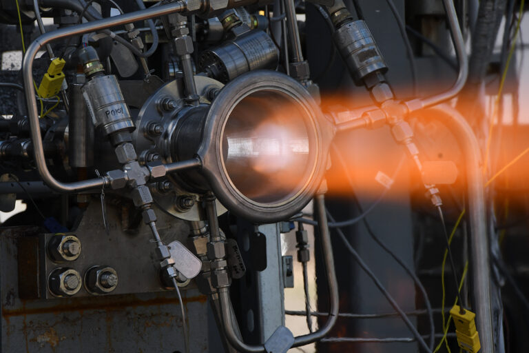 Rocket engine undergoing a hot-fire test.