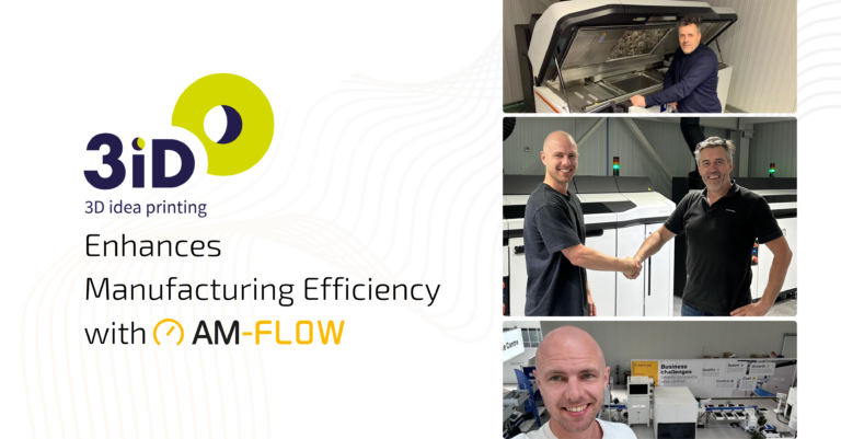 3iD and AM-Flow announcement combining company logos and photographs of team members.