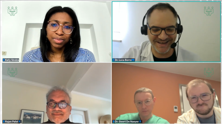 Additive Talks video call showing the moderator and healthcare panelists.