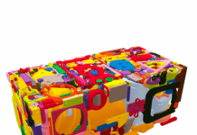 Image 1: 3D model of a nested build job generated with the DAP Nesting Software. The relative nesting density was used as the objective. © RWTH DAP; 3D-Modelle: Cui et al. 20231.1