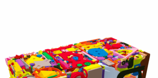 Image 1: 3D model of a nested build job generated with the DAP Nesting Software. The relative nesting density was used as the objective. © RWTH DAP; 3D-Modelle: Cui et al. 20231.1