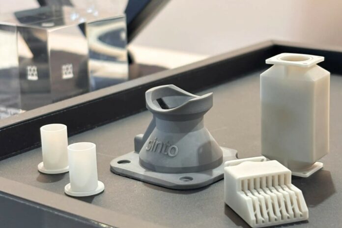 Sinto Advanced Ceramics Europe The first publicly displayed non-oxide ceramic components from Sinto Advanced Ceramics Europe GmbH at ESA Industry Space Days 2026: aluminum nitride sleeves (left), a silicon nitride hold-down component (center), and an aluminum nitride heat exchanger (right). © Sinto Advanced Ceramics Europe GmbH
