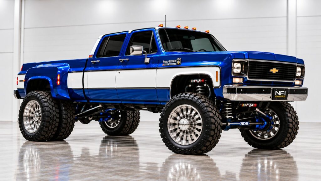 Rendering of Project REBORN #001, a rebuilt 1979 Chevrolet K30 crew cab dually